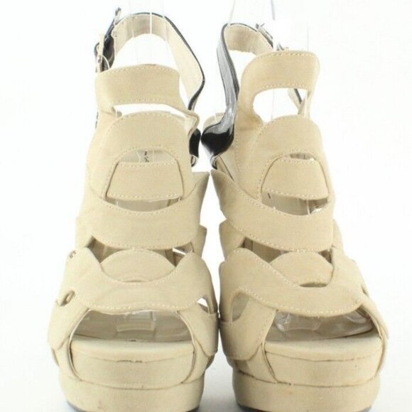 C Label 7.5 Jocelyn Faux Suede Black Patent 1.25" Platform 5.25" Heels - Picture 3 of 12